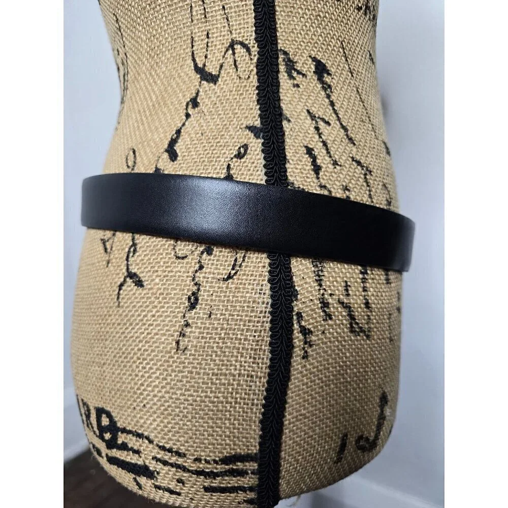 Vintage Black Leather Belt GB Signed Made in Italy Buckle